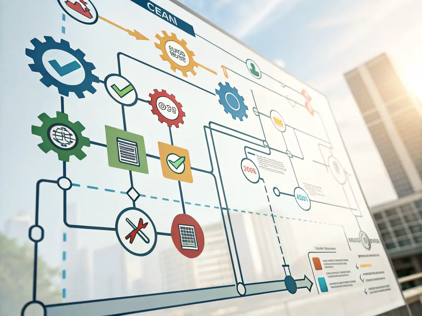 An illustration depicting automated workflows and interconnected systems, representing VO360's Automation Services and their ability to streamline business processes.